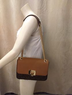 Michael Kors Brown Handbag TINA Crossbody ACORN Gold Chain Strap Flap Closure NWT