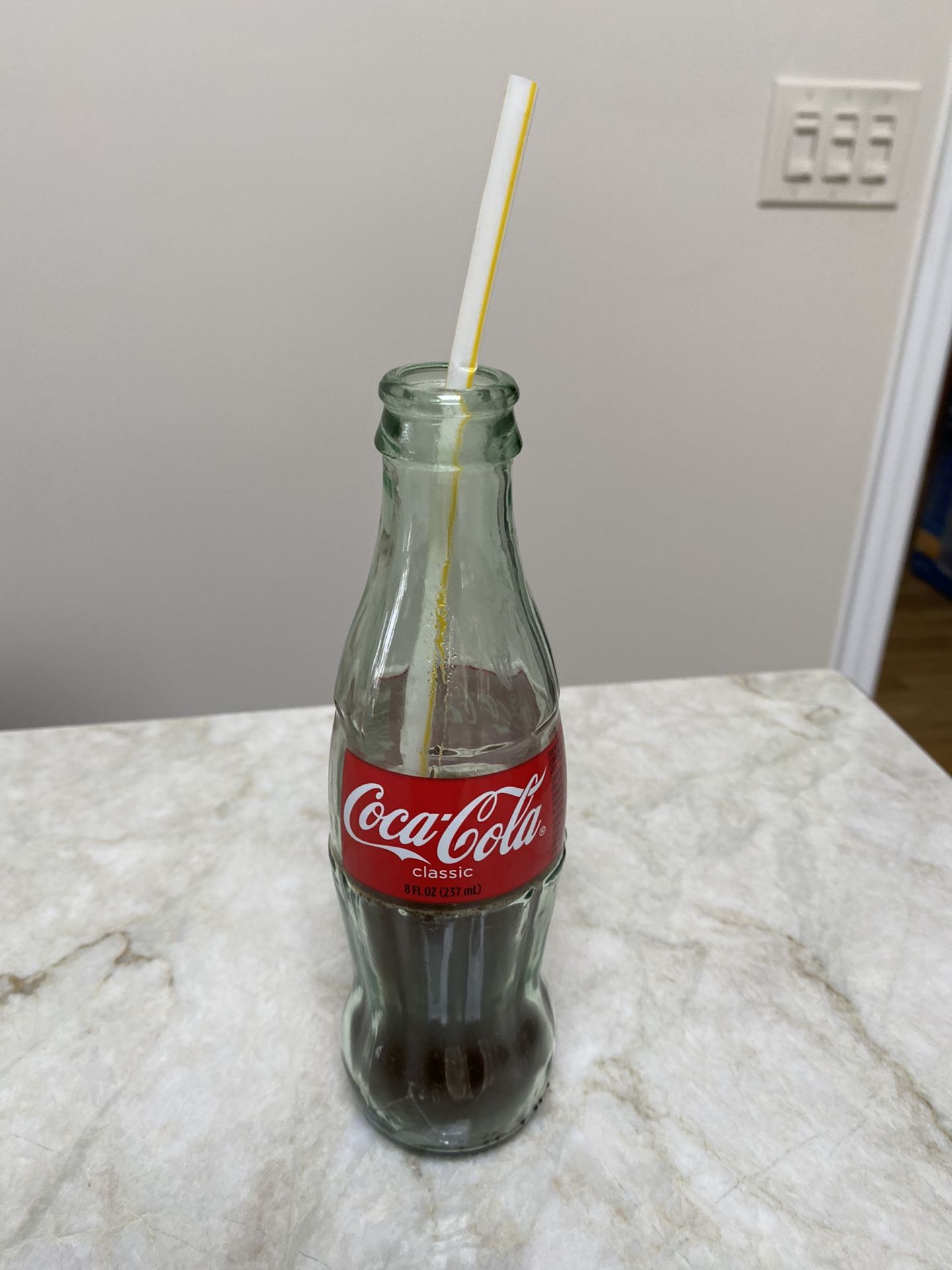Coca ColaGlass Bottle 8 oz Limited 1/2 Full With Wax &  Plastic StrawCommemorative