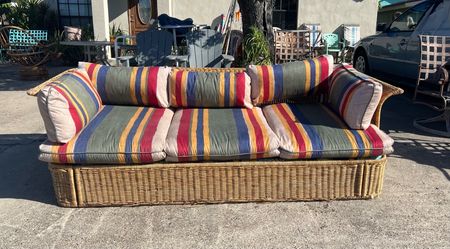 Vintage Wicker And Rattan Indoor Or Outdoor Sofa By Century Furniture Hickory, NC,
