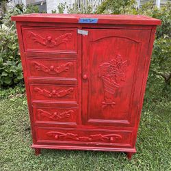 Red cabinet, about 36 inches, ghent area price is $45