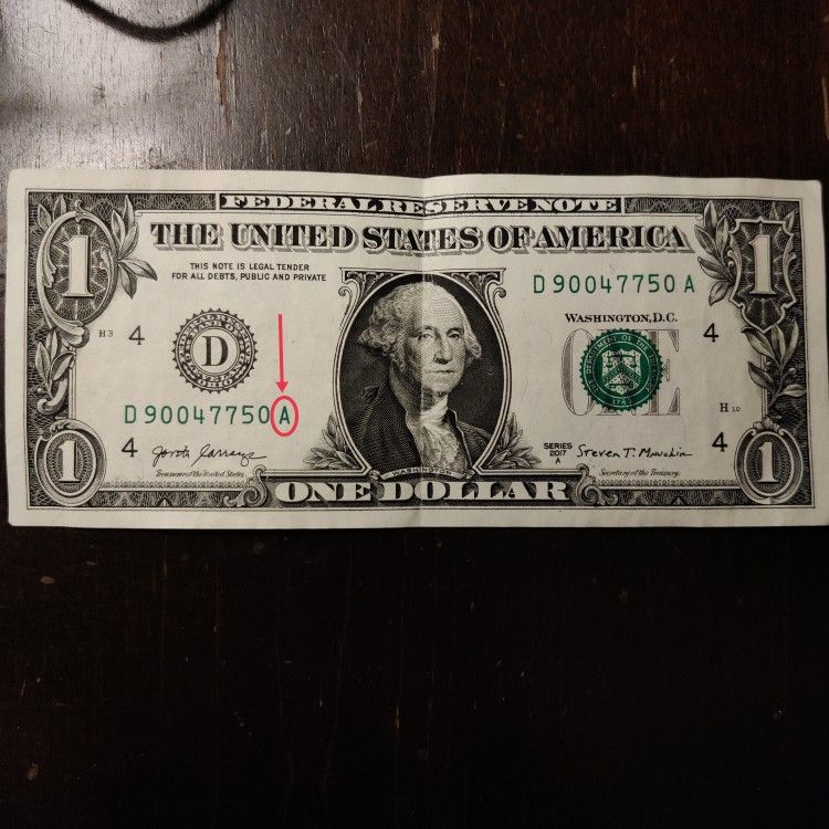 2017 US $1 Dollar Bill