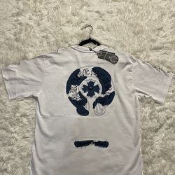 white and blue inspired chrome hearts T shirt