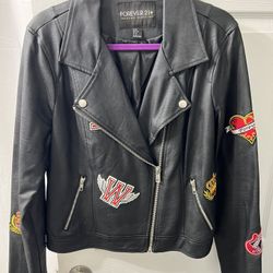 Faux Leather Jacket With Patches