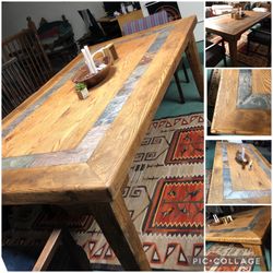 Beautiful Wood Dining Table With Slate Inlay (Table Only, No Chairs)