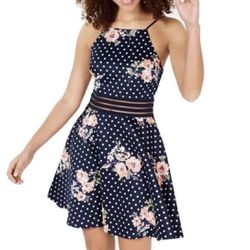 City Studio A-Line Polka Dot Floral Halter Dress Size S/M (5)