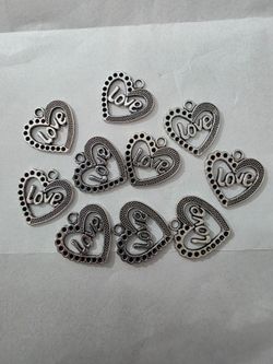 Silver Heart Love Charms – Set of 10