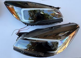 13-16 Ford Escape Headlights With LED Bar; Black Housing With Amber Corners