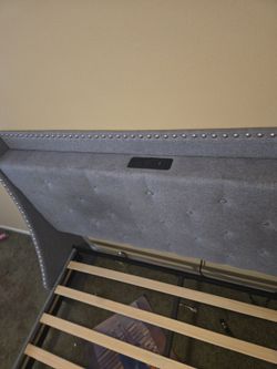 Gray Upholstered Headboard with USB Ports