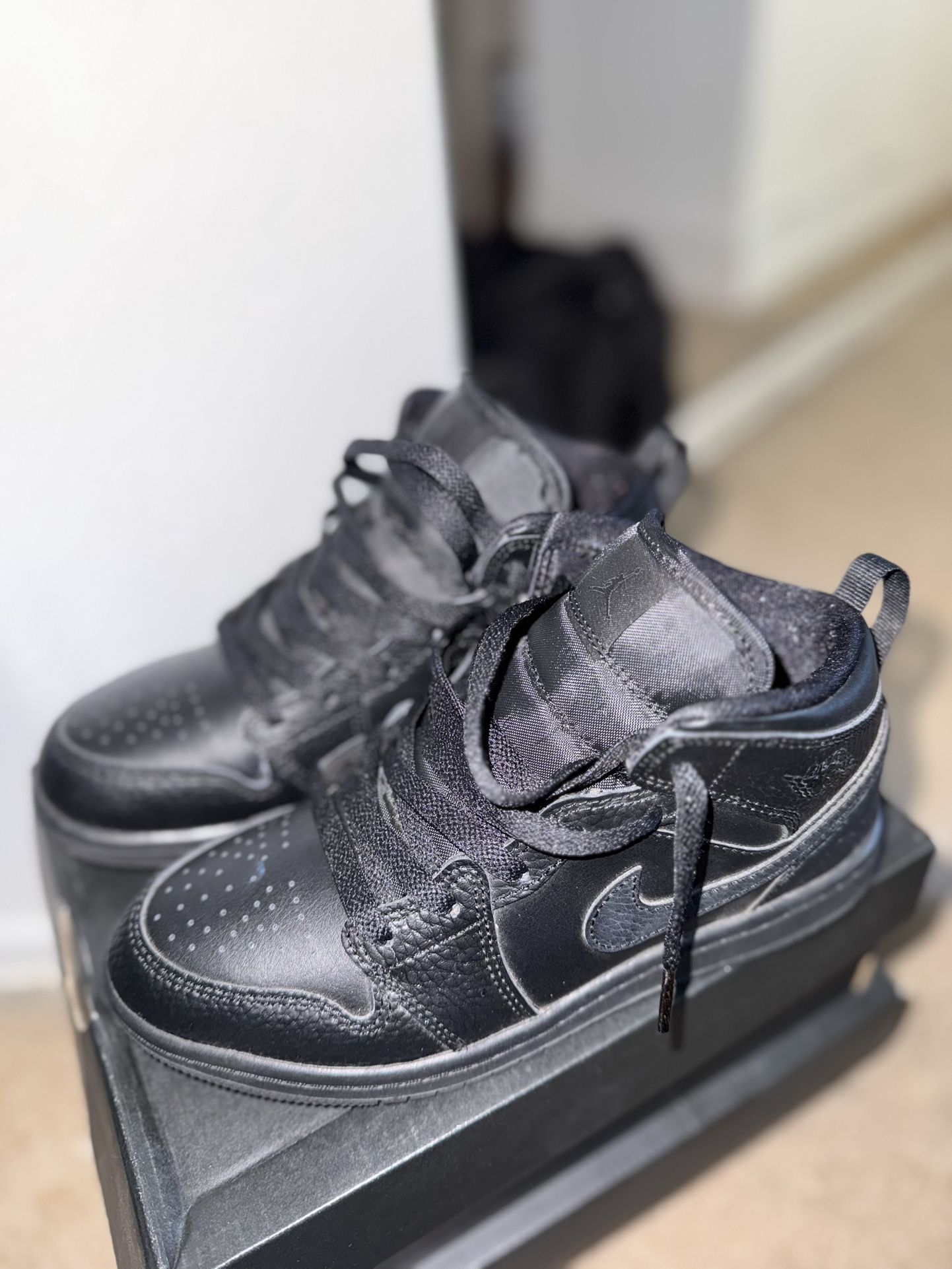 BLACK ON BLACK JORDAN 1s MID