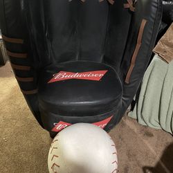 Beer Breweriana  leather baseball glove(seat) and  ball(foot rest) Kit
