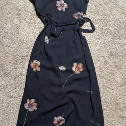 Ann Taylor Womens Black Flower Tie Dress Size 2