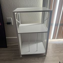 White 2-Tier Metal and Wood Record Storage Shelf
