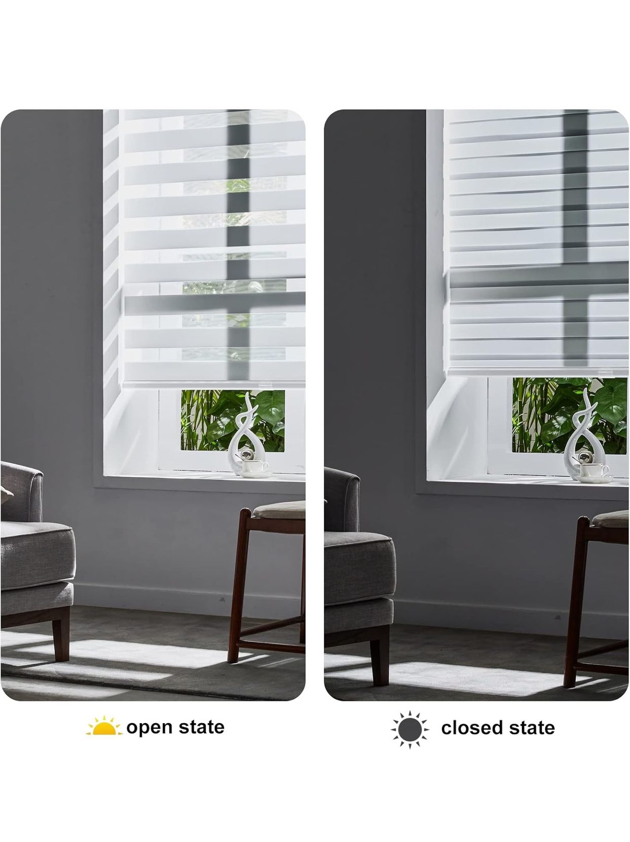 Cordless Zebra Blinds for Indoor Windows, Free-Stop,Light Filtering22.5"x64") White