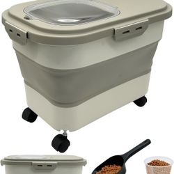 Collapsible Dog Food Storage Container 20 Lb Pet Food Storage with Wheel Scoop Measuring Cup Airtight Cat Food Containers Dry Food Sealed Bucket Kitch