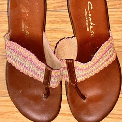  Women's Pink and Tan Sandals