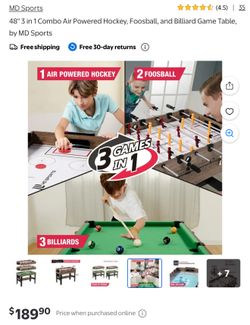 48" 3 in 1 Combo Air Powered Hockey, Foosball, and Billiard Game Table,