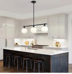 Brand NEW Kitchen Island Lighting 3 Lights Linear Pendant Light Fixtures With Milk Glass Shades Black Farmhouse Chandeliers for Dining Room Chandelier