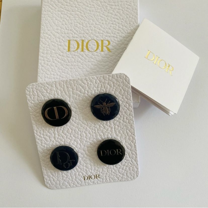 New In Box Dior Black/Navy Enamel Metal Pins Set of 4