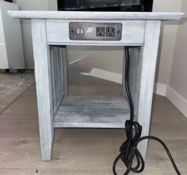 Grey Wood End Table with Built-in Power Station