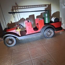 1900's Red Wooden And Cast Iron Fire Truck 26" x 13" 