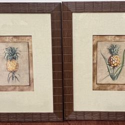 Wall Art, pair of pineapple themed frames, ready to hang