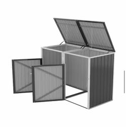 64 in. W x 32 in. D x 48 in. H Dark Gray Stainless Steel Trash Can Storage Stores 2 Trash Cans for Garden Yard Law
