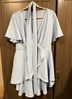 Cosonsen Women's Dress Deep V-Neck Baby Blue Dress (L) 