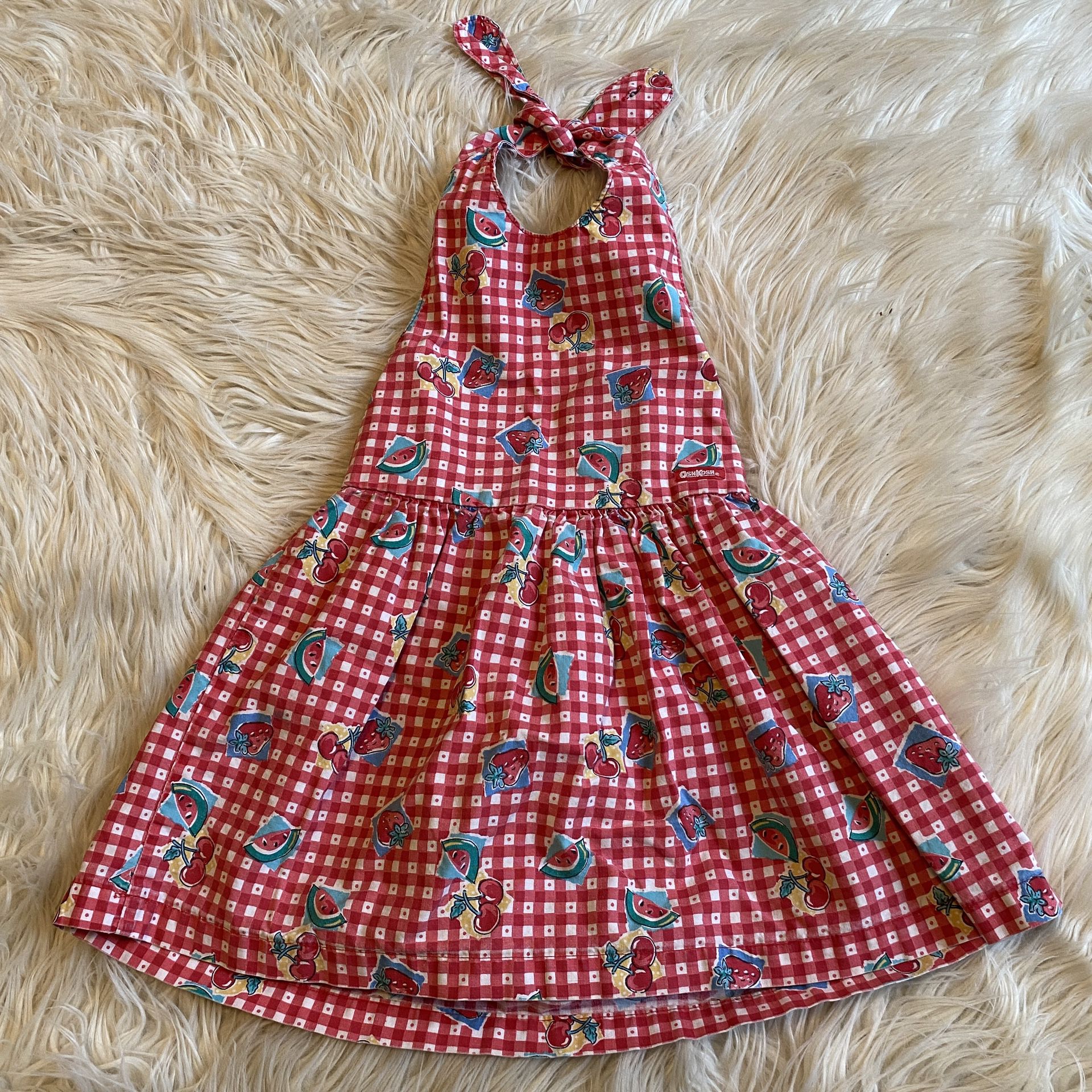 VTG OshKosh Strawberry Print Pinafore/Apron/Jumper Dress 4T USA MADE
