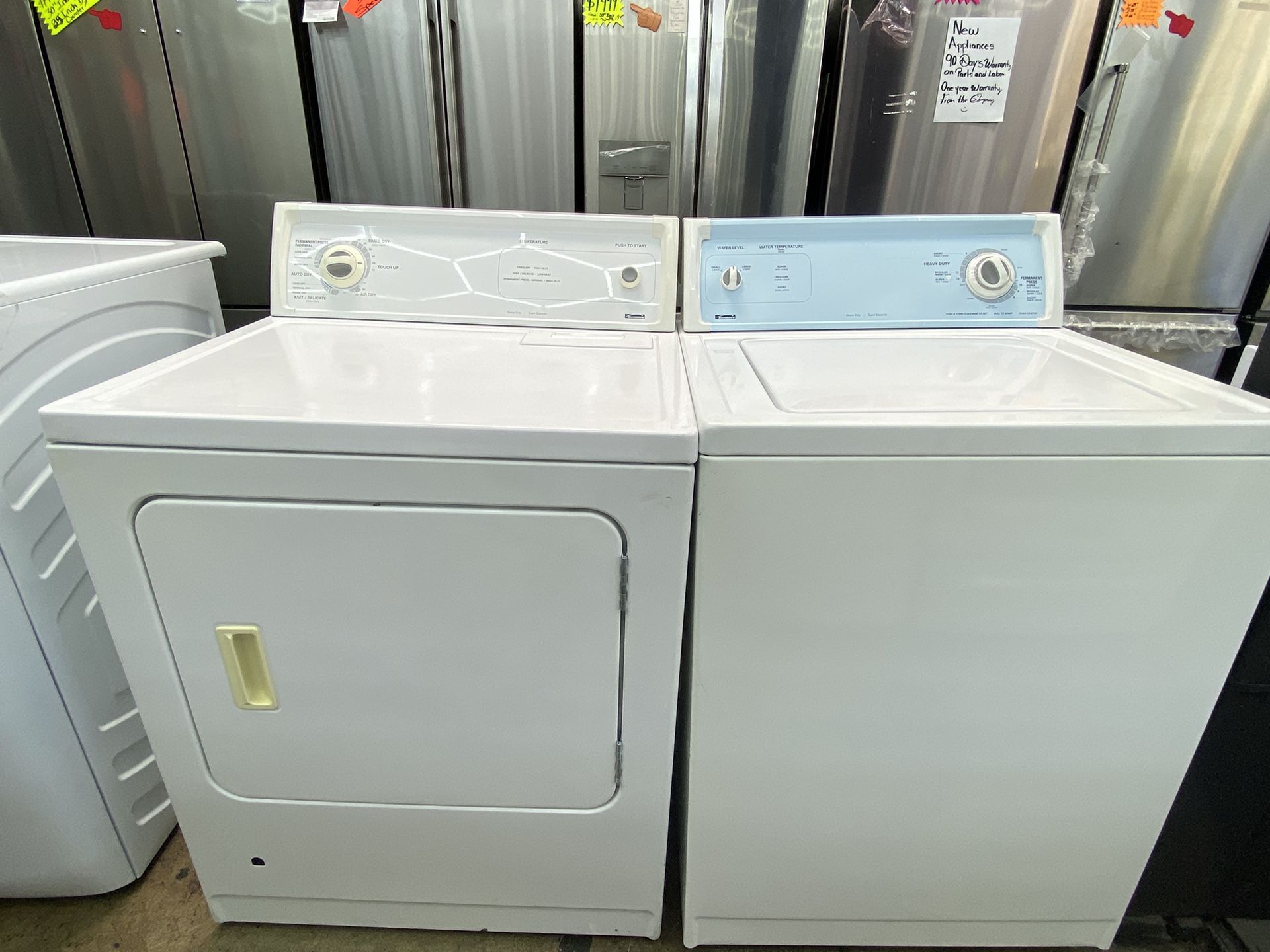 USED SET WASHER AND DRYER FRONT TOP LOAD WHITE KENMORE 27” Inch Width Gas