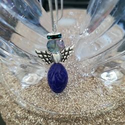 Blue Angel Necklace With Silver Chain