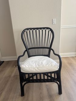 Black Rattan Accent Chair with White Cushion