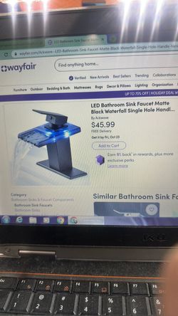 LED bathroom sink faucet, black waterfall single hole handle