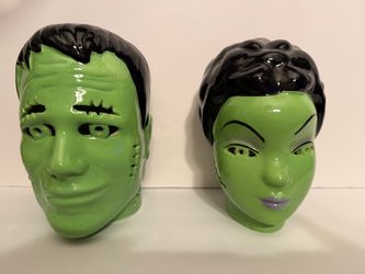 Ceramic Frankenstein and Bride Light Up Heads
