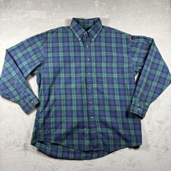 LL Bean Shirt Men L Blue Plaid Flannel Hiking Button Up Fleece Lined #224