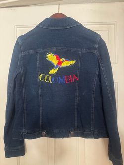 Custom embroidered Colombia Denim jacket Style & Co Women Medium Parrot Blue M