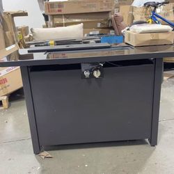 New Outdoor Fire Pit Table w/Lid Steel Propane Fire Table Square Patio Firepit Table 50,000 BTU