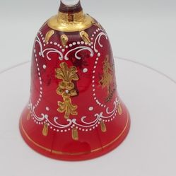 Beautiful Vintage Ruby Red & Gold Crystal Bell 