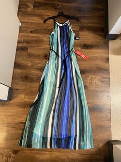 Brand new Woman’s Leslie Fay brand Green and Blue striped Maxi Dress Up For Sale 