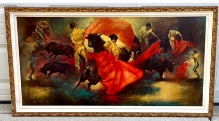 Vintage Mid-Century Julian Ritter "The Bullfight" LARGE Framed Print!