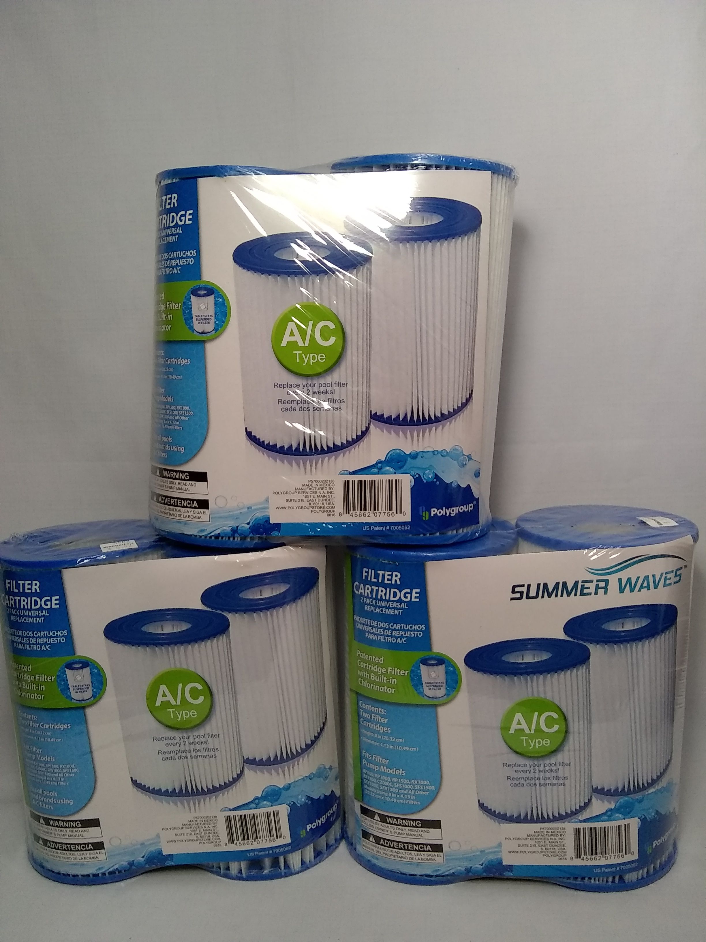 (3) Pack of 6 New - Type A or C (A/C) Pool Filter Cartridge Universal Replacement - Summer Wave/Polygroup . Condition is New.