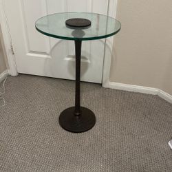 Iron Pedestal and Glass Side Table 