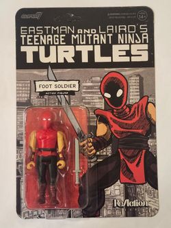 UNPUNCHED CARD. SUPER 7 REACTION FIGURES. IDW. COMICS. EASTMAN AND LAIRDS. TEENAGE MUTANT NINJA TURTLES. FOOT SOLDIER 3.75 " ACTION FIGURE.