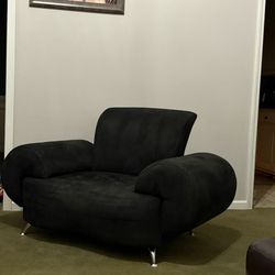 Black Micro-Suede. Love Seat And Chair