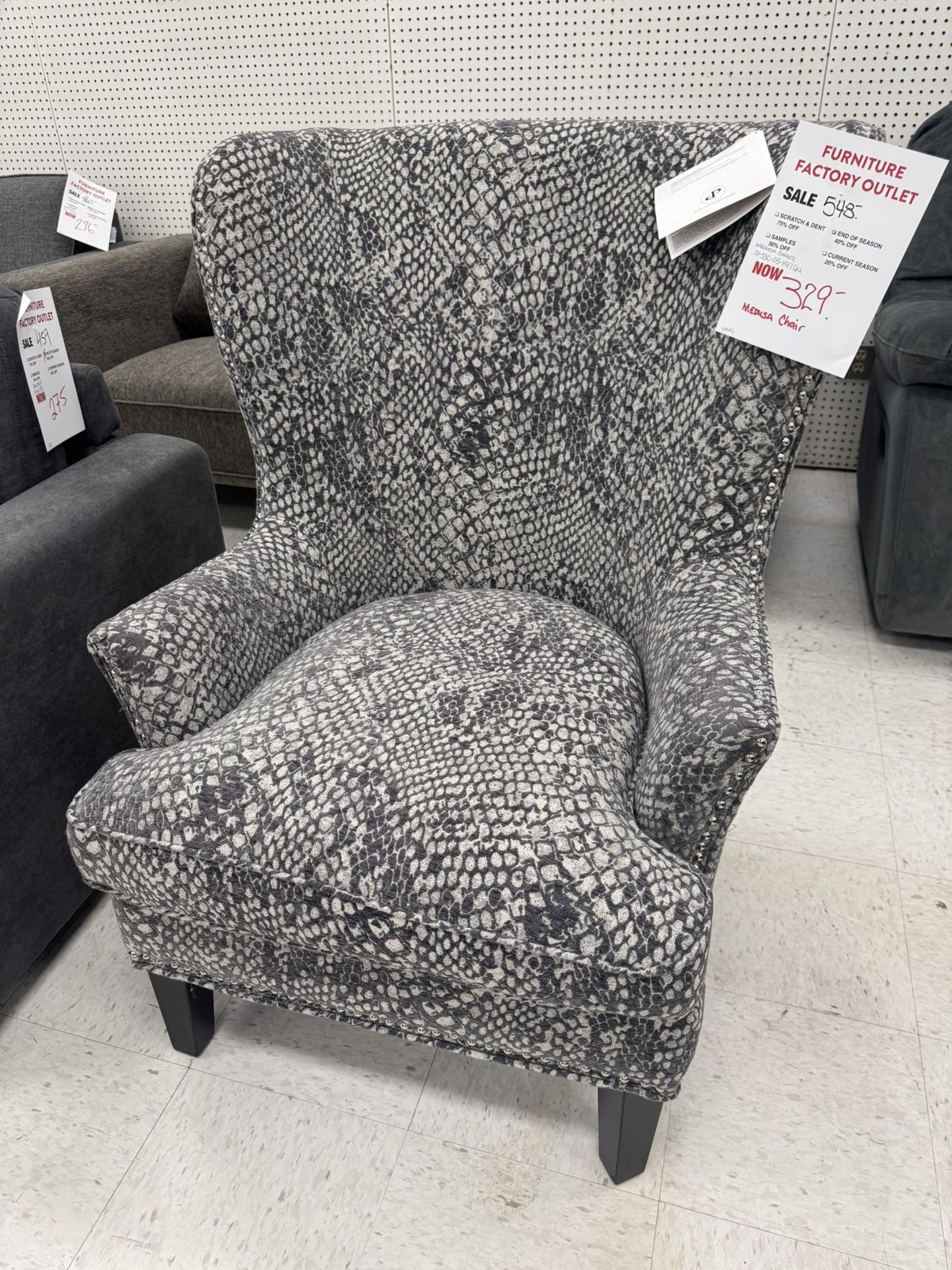Medusa Armchair With Gorgeous Snake Skin Fabric And Silver Nailhead