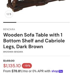  Wooden Sofa Table Ashley Dark Brown 
I Have 2 Each one is $800  I buy it$1400 
2 are $1600 Used it for a couple of months  I want to sell it Because 