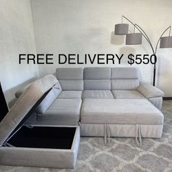FREE DELIVERY - Grey LIVING SPACES SLEEPER SECTIONAL SOFA