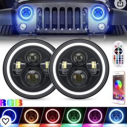 New SUPAREE Jeep LED Headlights, DOT Approved 7 Inch Jeep LED Headlight with RGBW Halo Turn Signal D