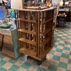 RARE! Antique Oak Revolving Bookcase w/Cast Iron Base