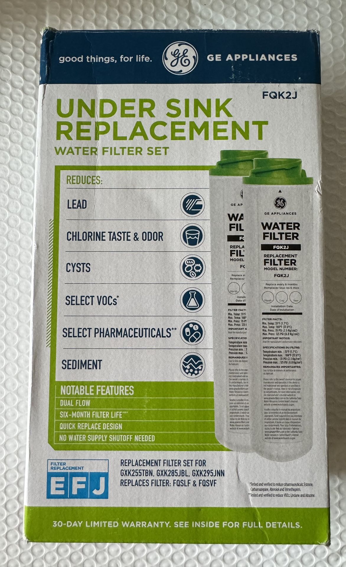 GE Under The Sink Replacement Water Filter Set Of 2 Pack , Model FQK2J