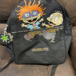 VINTAGE 1999 Nickelodeon Rugrats Black Mini Backpack Chuckie and Tommy